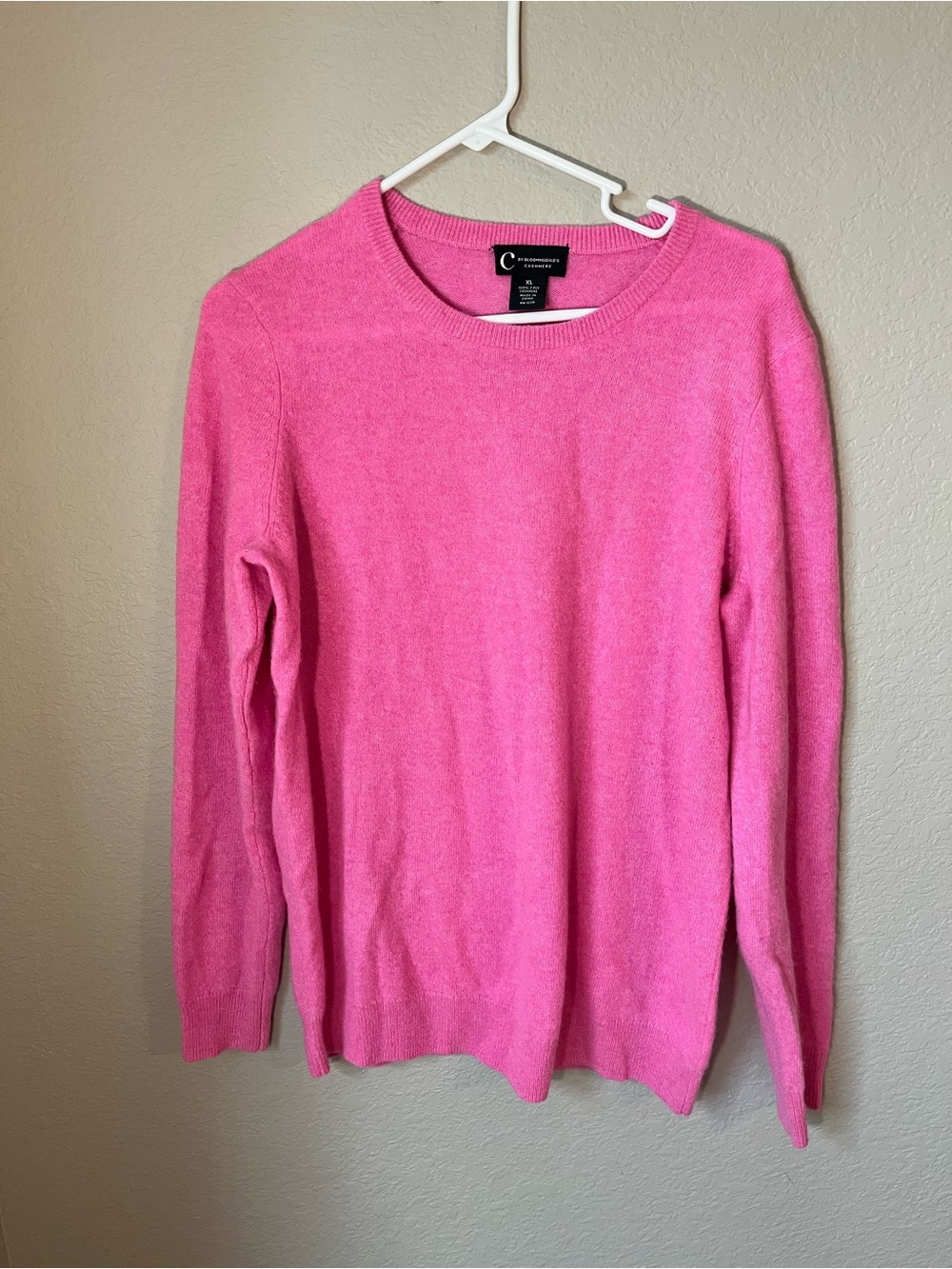 C by Bloomingdale’s Women’s XL 100% 2-Ply Cashmere Sweater Hot Pink Crewneck